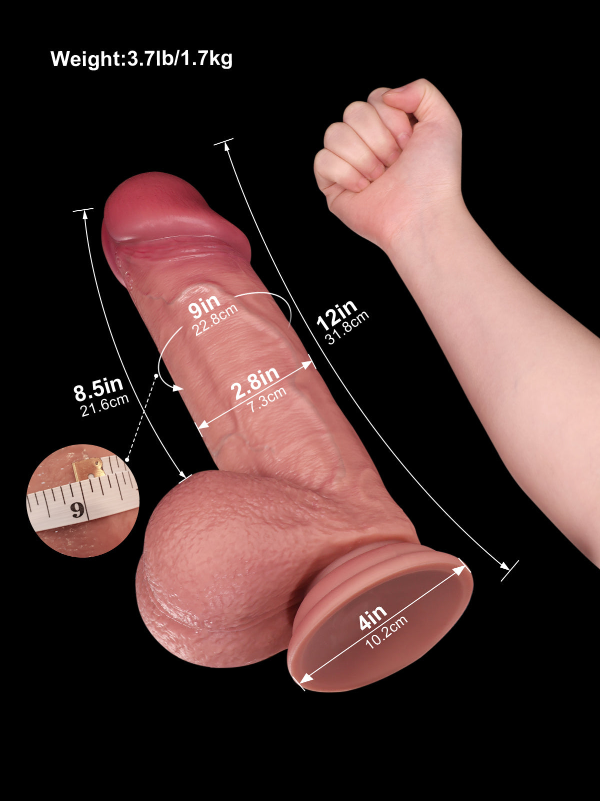 Boss 12 Inch Flesh Huge Real Life Sliding Skin Vibrating Realistic Dildo