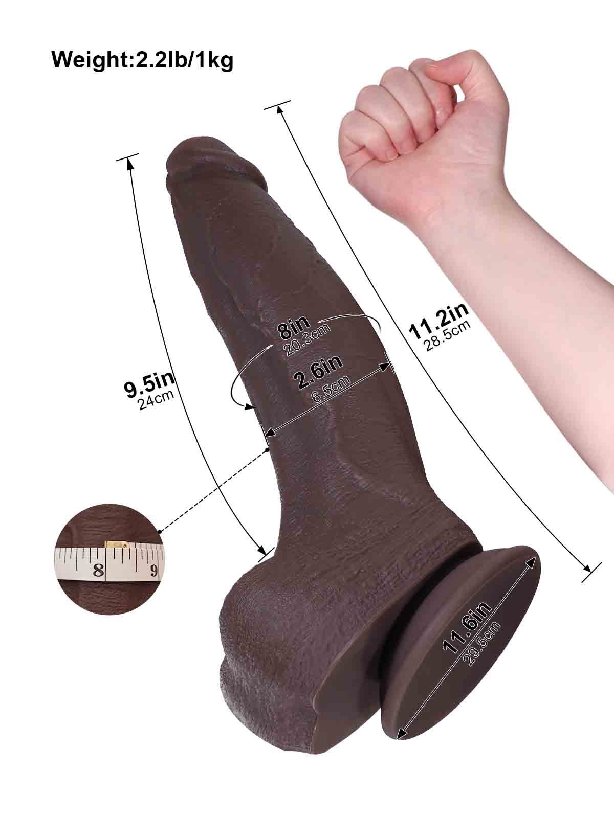 Brandon 11.2 Inch Black Realistic Looking Penis