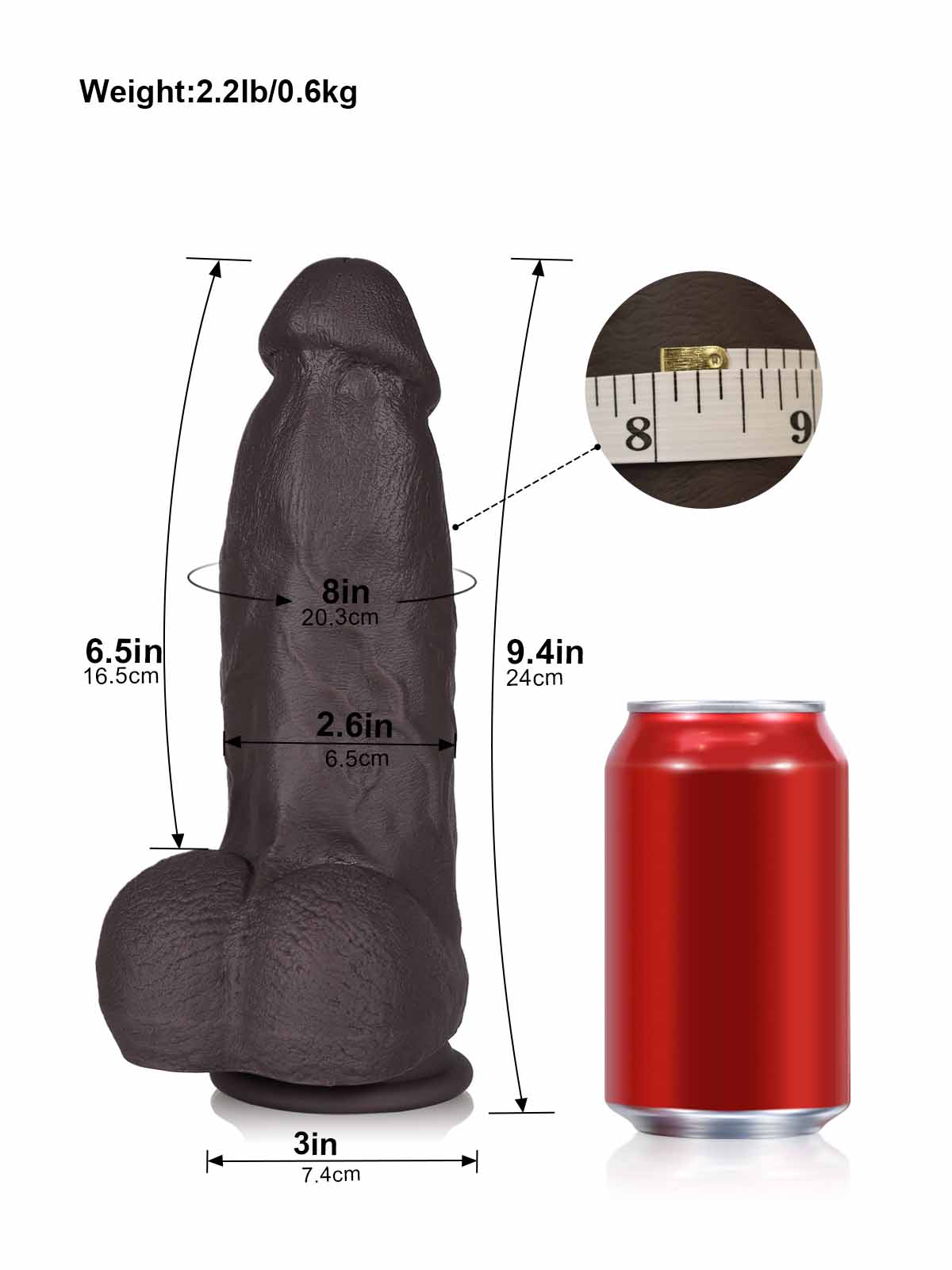 Elias 9.4 Inch Short Thick Black Vibrating Dildo