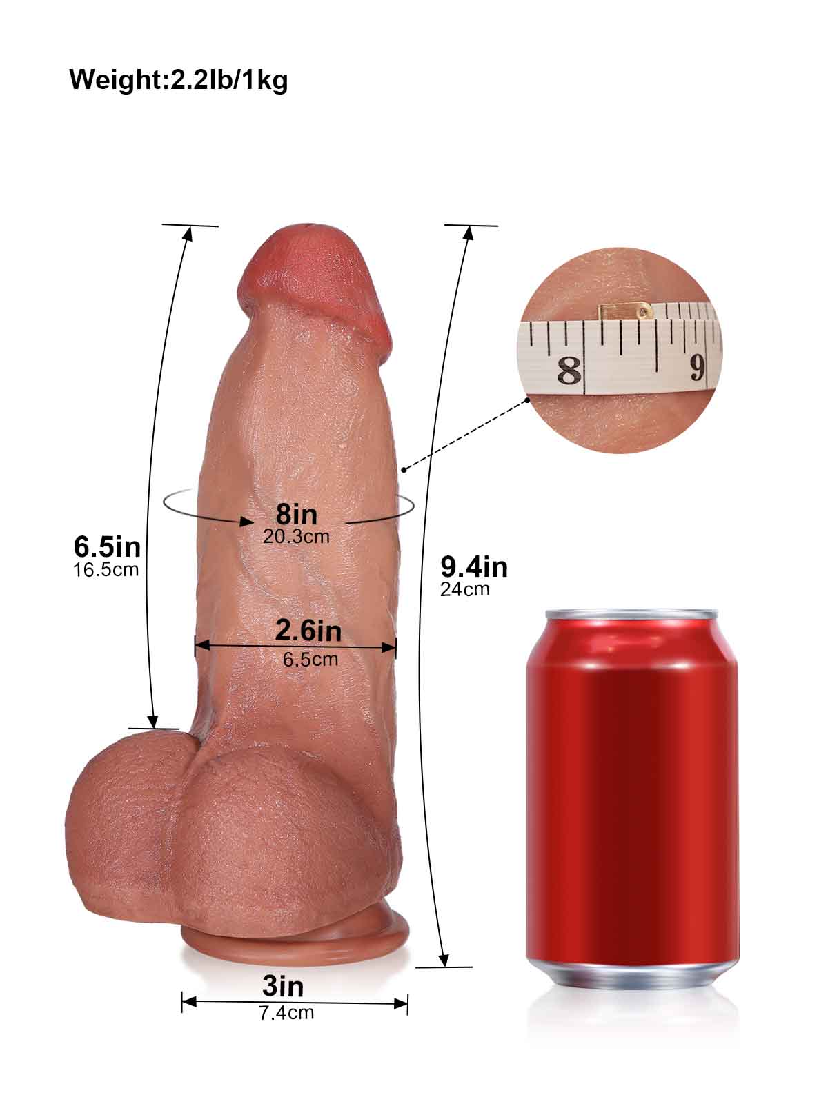 Elias 9.4 Inch Short Thick Brown Vibrating Dildo