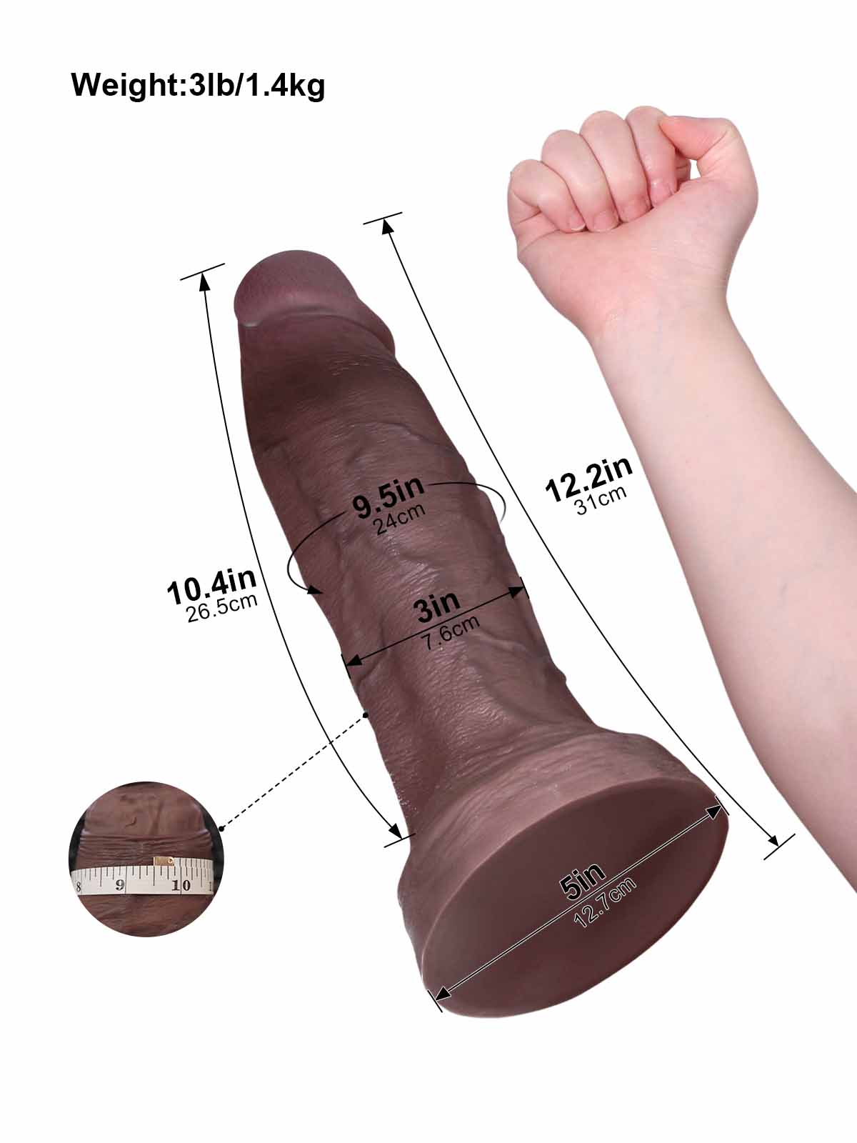 Ivan 12.2 Inch Giant Huge Black Realistic Dildo