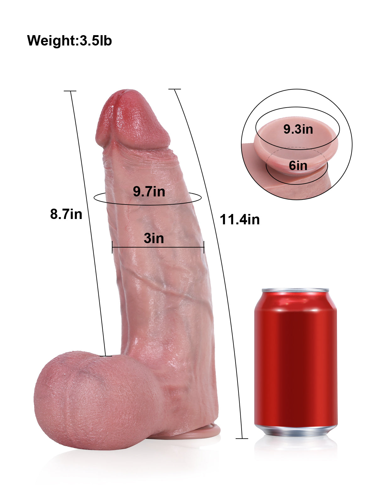 Lee 11.4" Extra Thick Realistic Silicone Dildo with Triple Raised Veins & Suction Cup