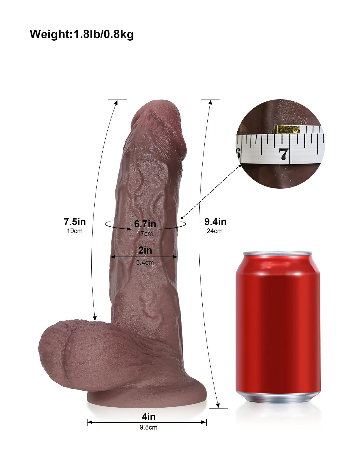 Louis 9.4 Inch Brown Thick Realistic Dildo Vac-U-Lock Compatible