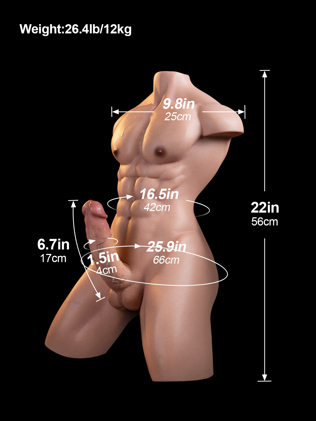 Simon 26LB Silicone Male Sex Torso with 6.7" Big Dildo