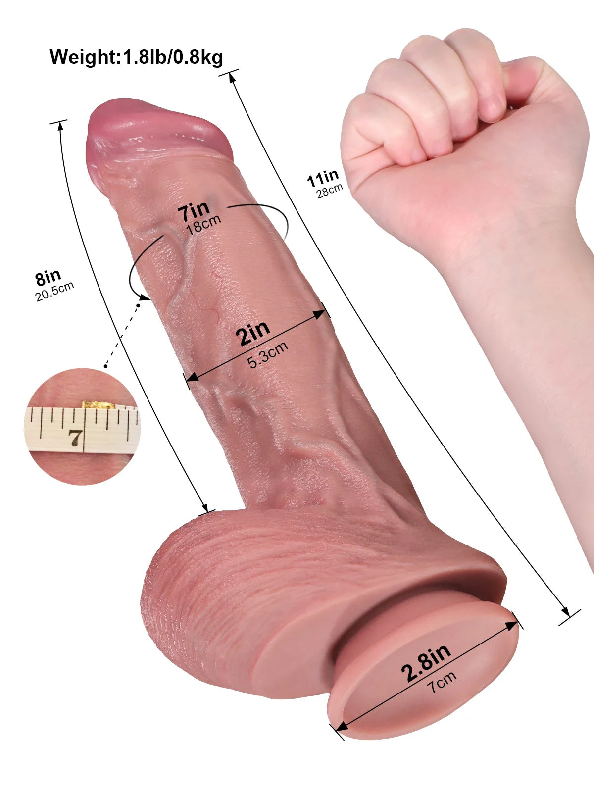 Alex 11" Thick Veiny Dildo Sliding Skin & Realistic Balls