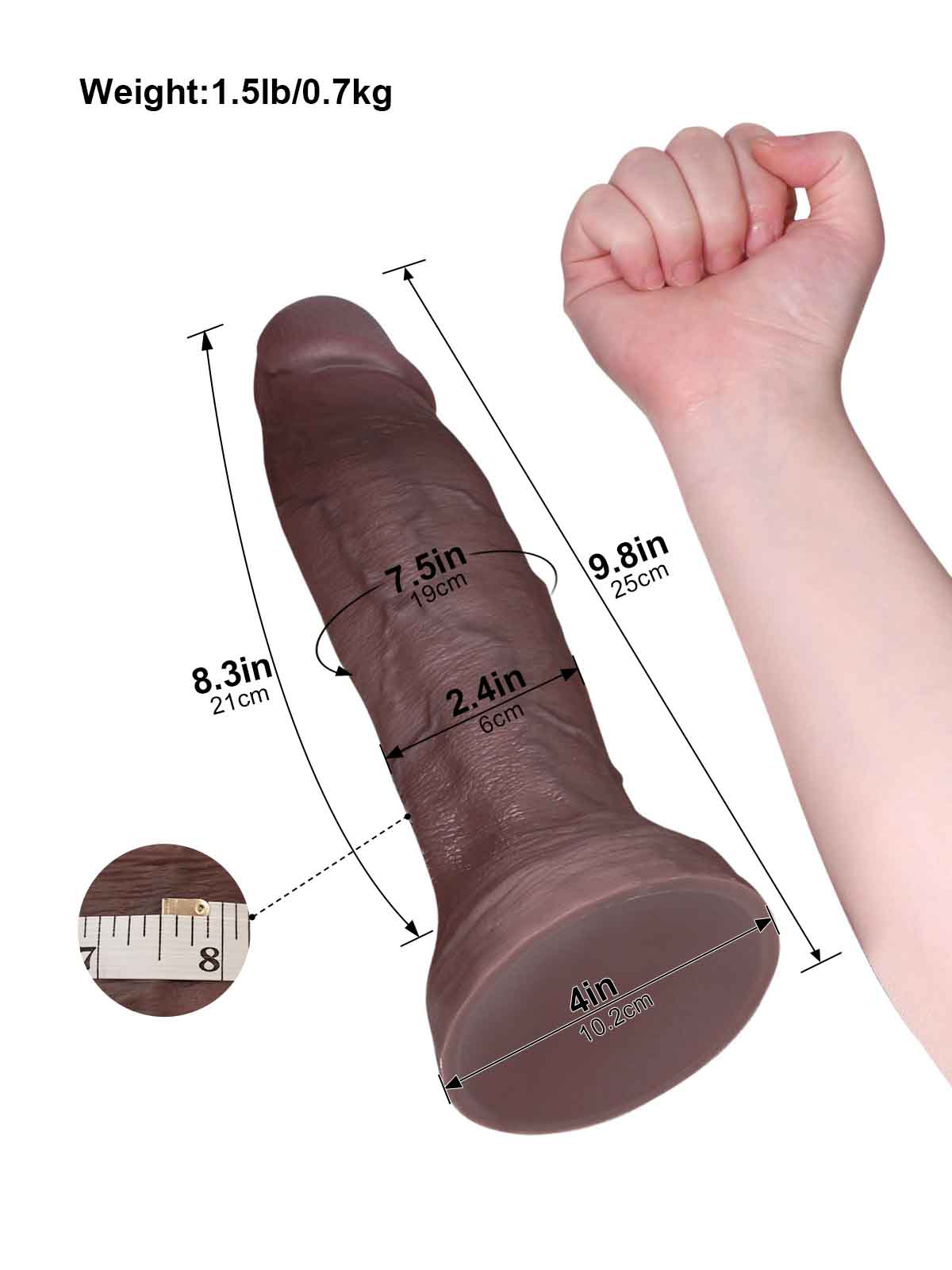 Ivan 9.8 Inch Black Huge Flesh Realistic Dildo