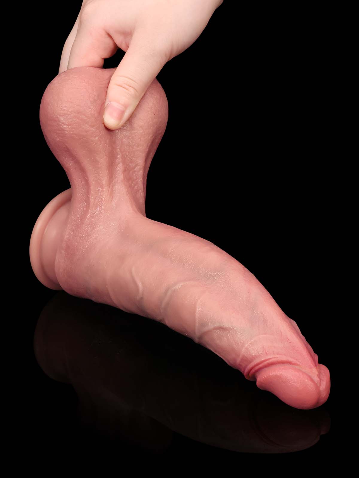 Jaden 9.3" Curved G-Spot Silicone Dildo with Swinging Balls — Realistic, Body-Safe & Suction-Cup Base