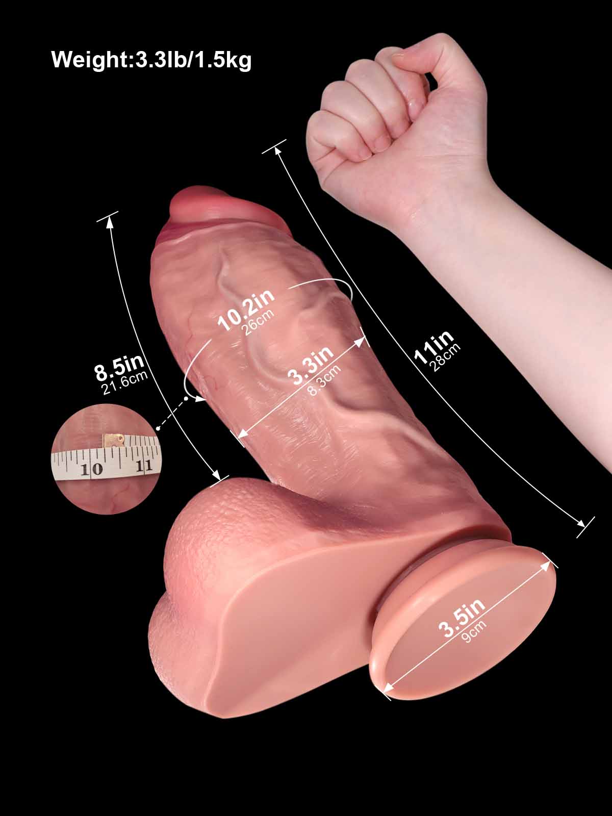 Jonah 11" Thick Dual-Density Silicone Dildo — Realistic Feel, Body-Safe & Suction-Cup Base