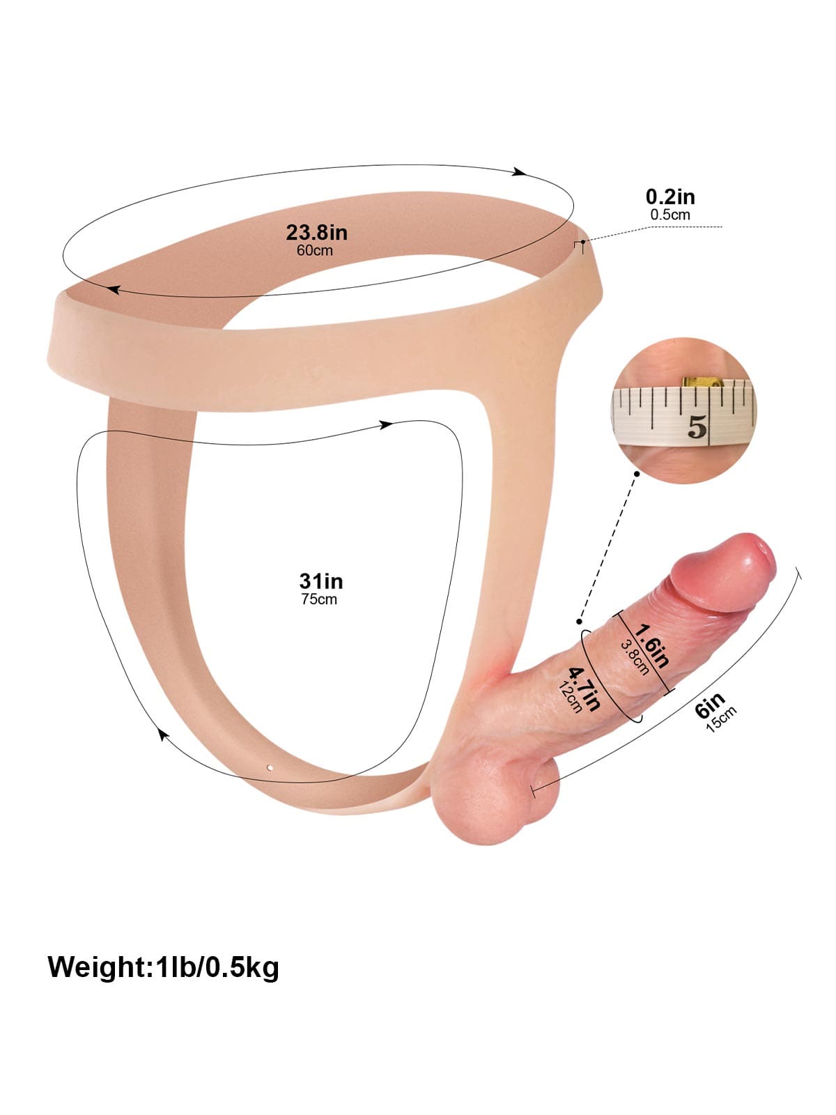 Ace - Realistic Strap On With 6 Inch Dual Density Dildo