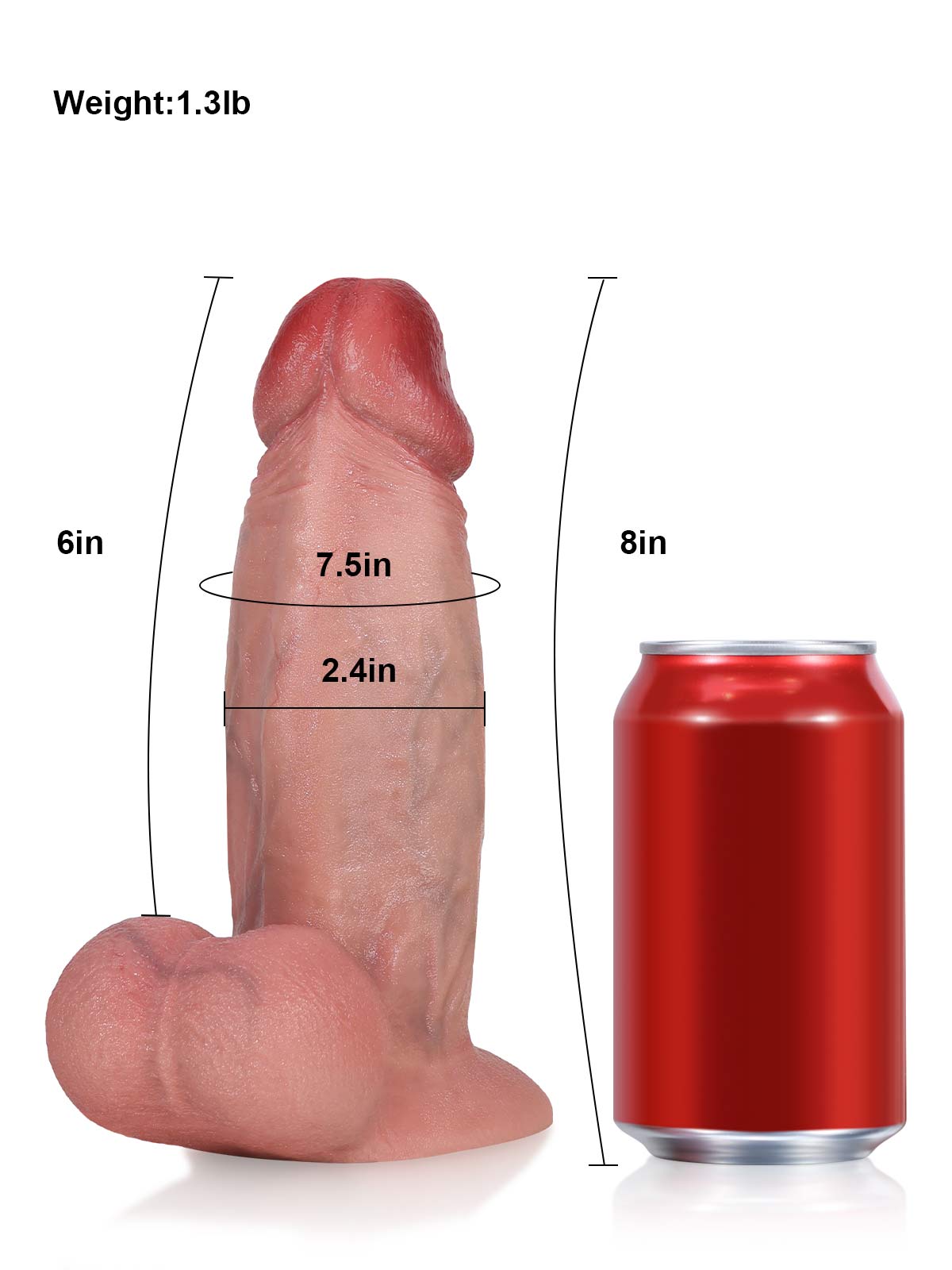 Sam 8 Inch 3D Thick Dildo With Swinging Balls & Vac U Lock Suction Cup