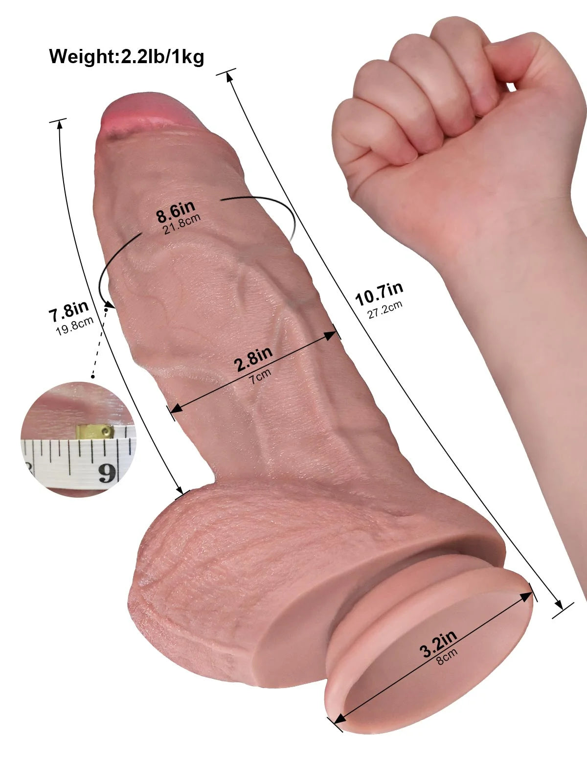 Trevor 10.7" Premium Silicone Fat Thick Huge Dildo & Two slippery testicles
